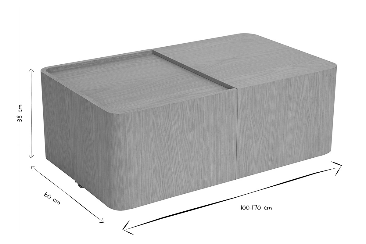 Table basse rectangulaire en bois clair ch�ne avec rangement L100 cm BELLY