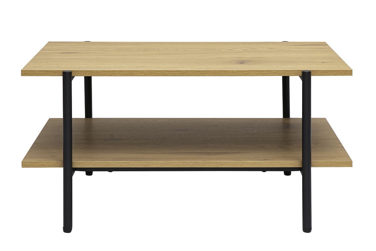 Table basse rectangulaire finition bois clair ch�ne et m�tal noir L80 cm PIPPA