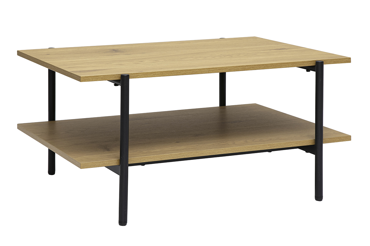Table basse rectangulaire finition bois clair ch�ne et m�tal noir L80 cm PIPPA