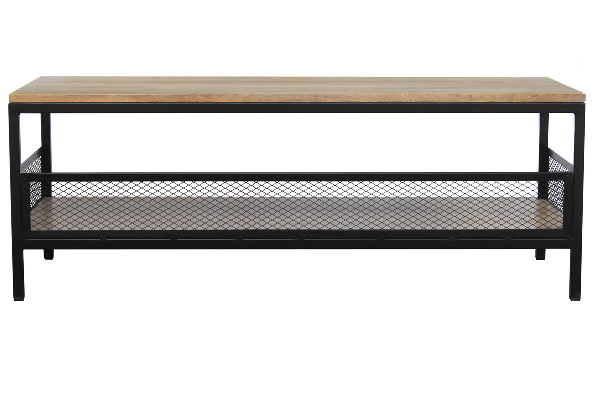 Table basse rectangulaire industrielle bois clair manguier massif et mtal noir L110 cm RACK