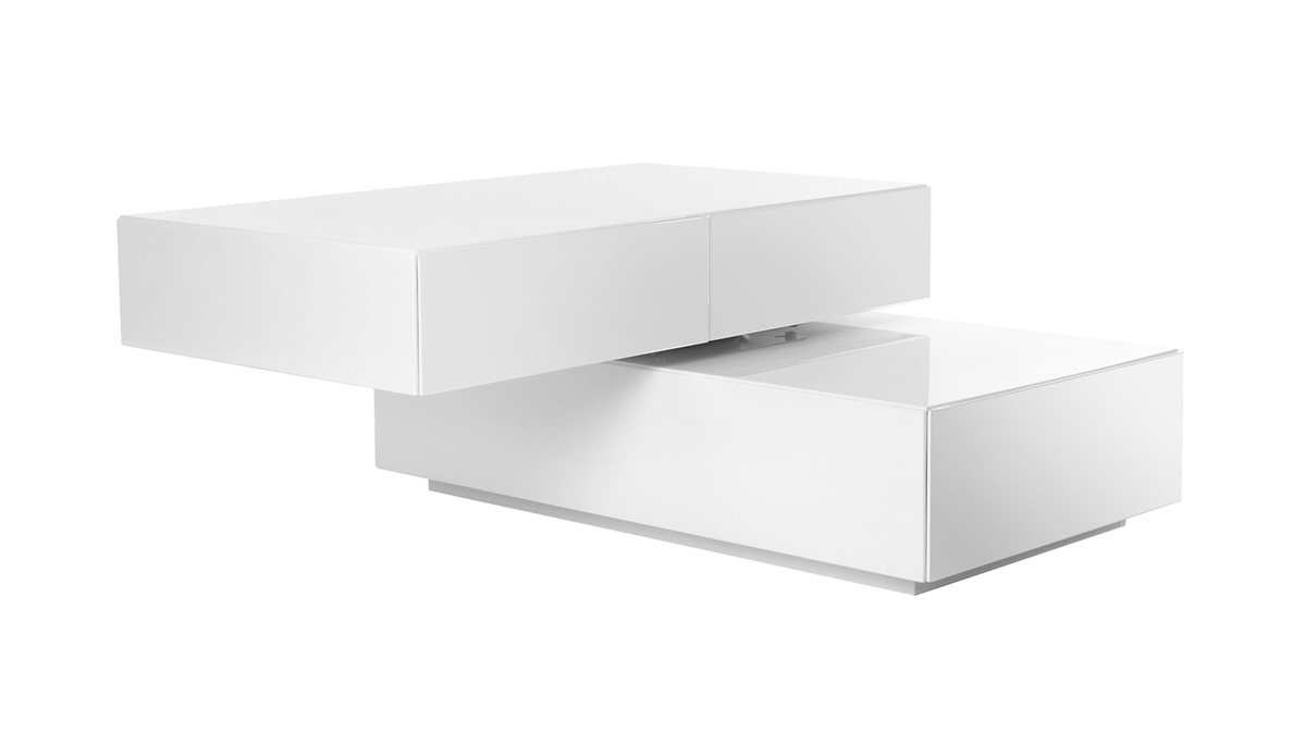 Table basse rectangulaire pivotante 4 tiroirs blanche ELEA
