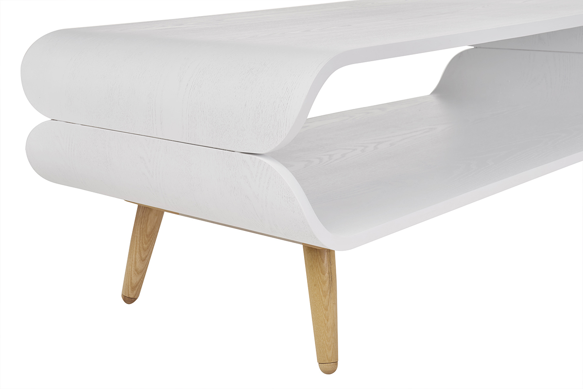 Table basse rectangulaire scandinave blanc et bois clair L118 cm TAKLA
