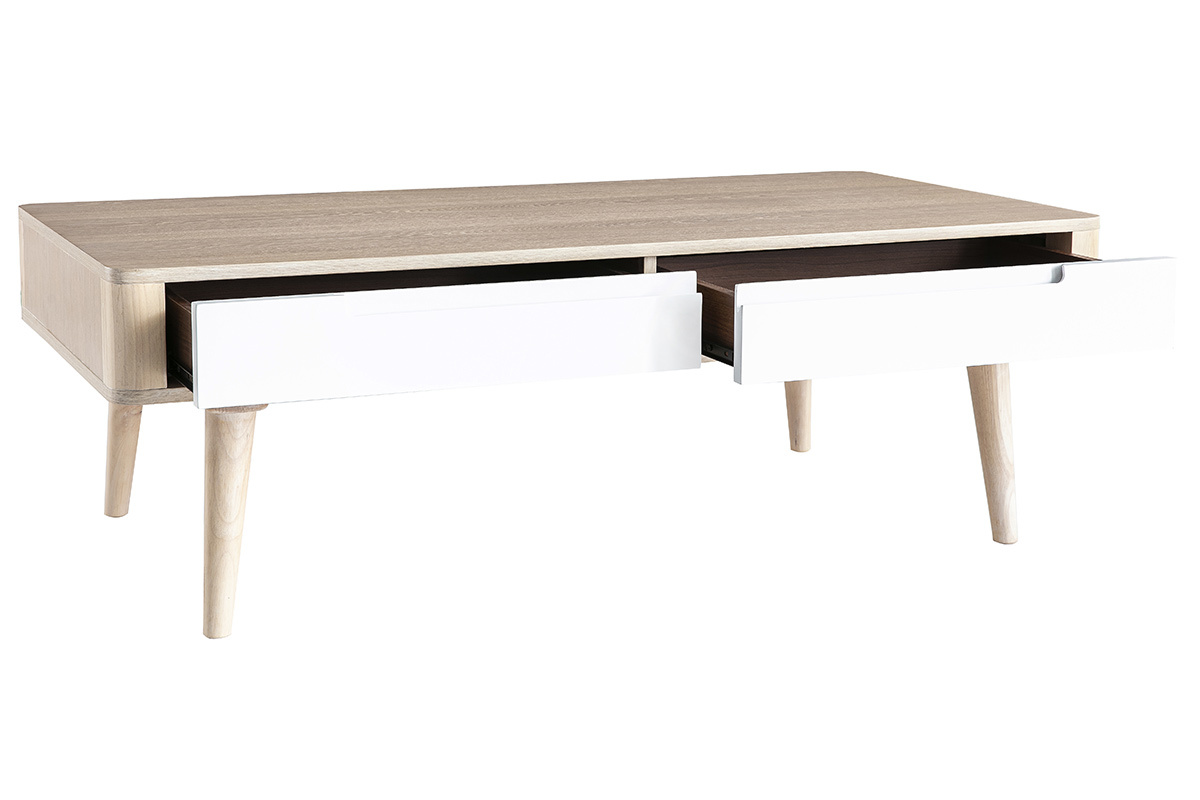 Table basse rectangulaire scandinave bois clair et blanc L120 cm GOTLAND