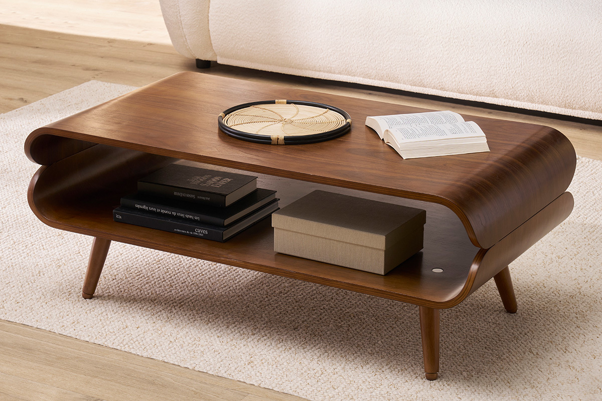 Table basse rectangulaire vintage bois fonc noyer L118 cm TAKLA