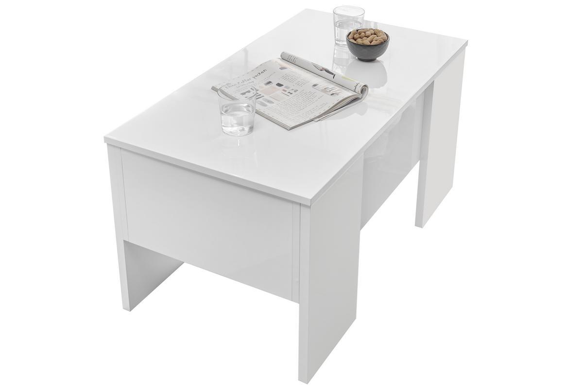 Table basse relevable design blanc laqu� brillant L92 cm COMO