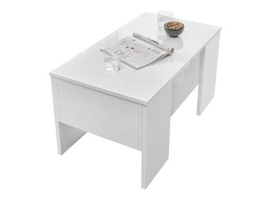 Table basse relevable design blanc laqu&eacute; brillant L92 cm COMO
