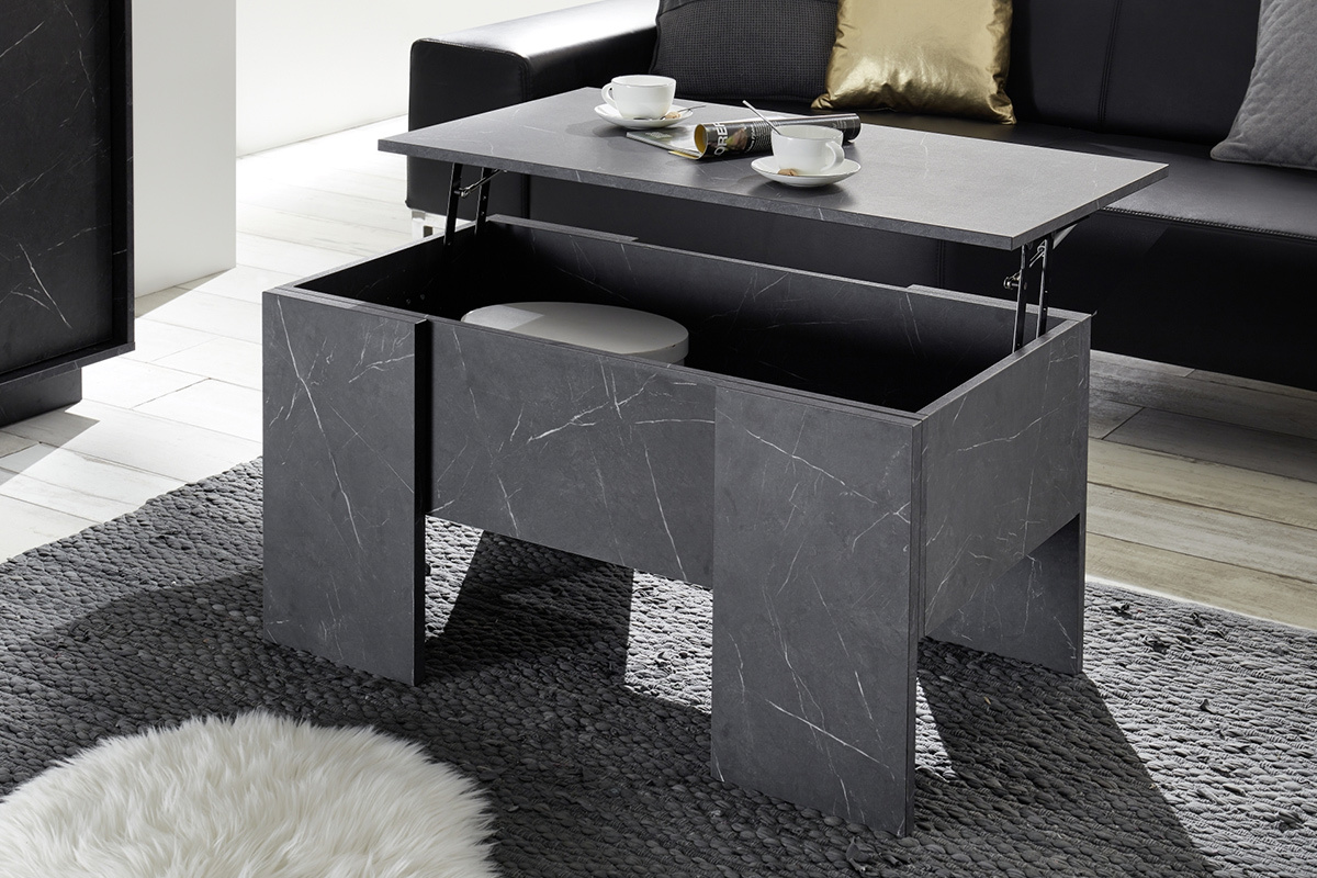 Table basse relevable design effet marbre noir L92 cm CARRA