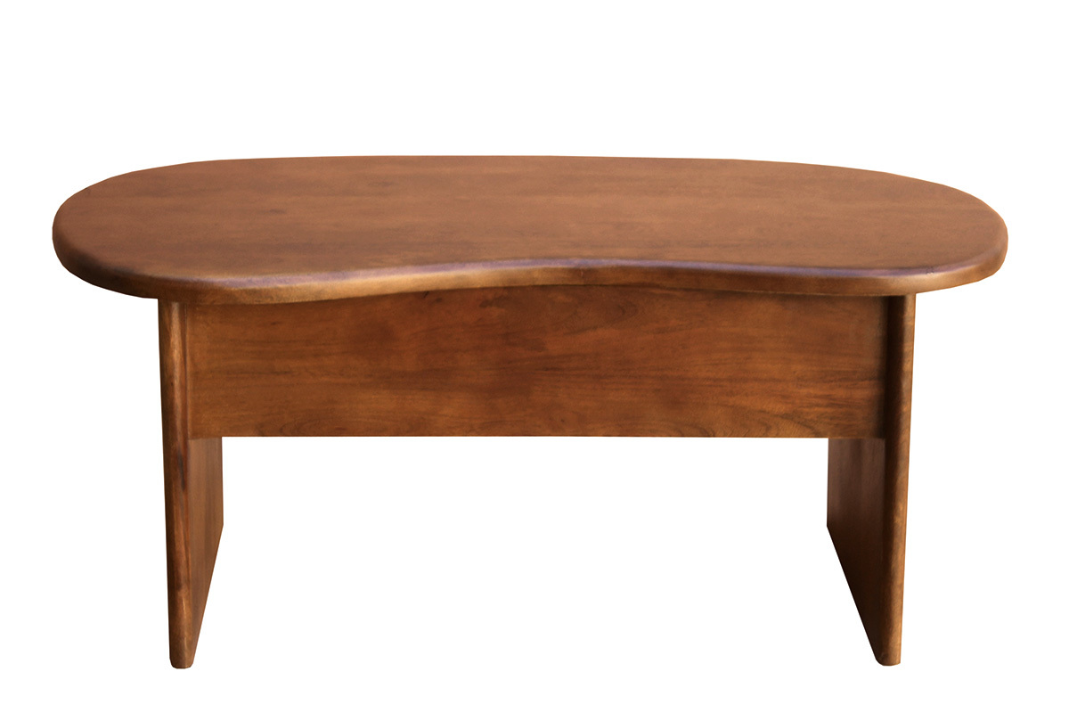 Table basse relevable design haricot avec rangement en bois manguier massif teint� L95 cm KOKOA