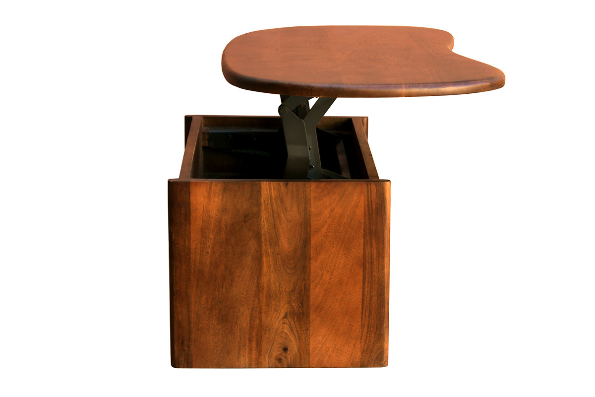 Table basse relevable design haricot avec rangement en bois manguier massif teint� L95 cm KOKOA