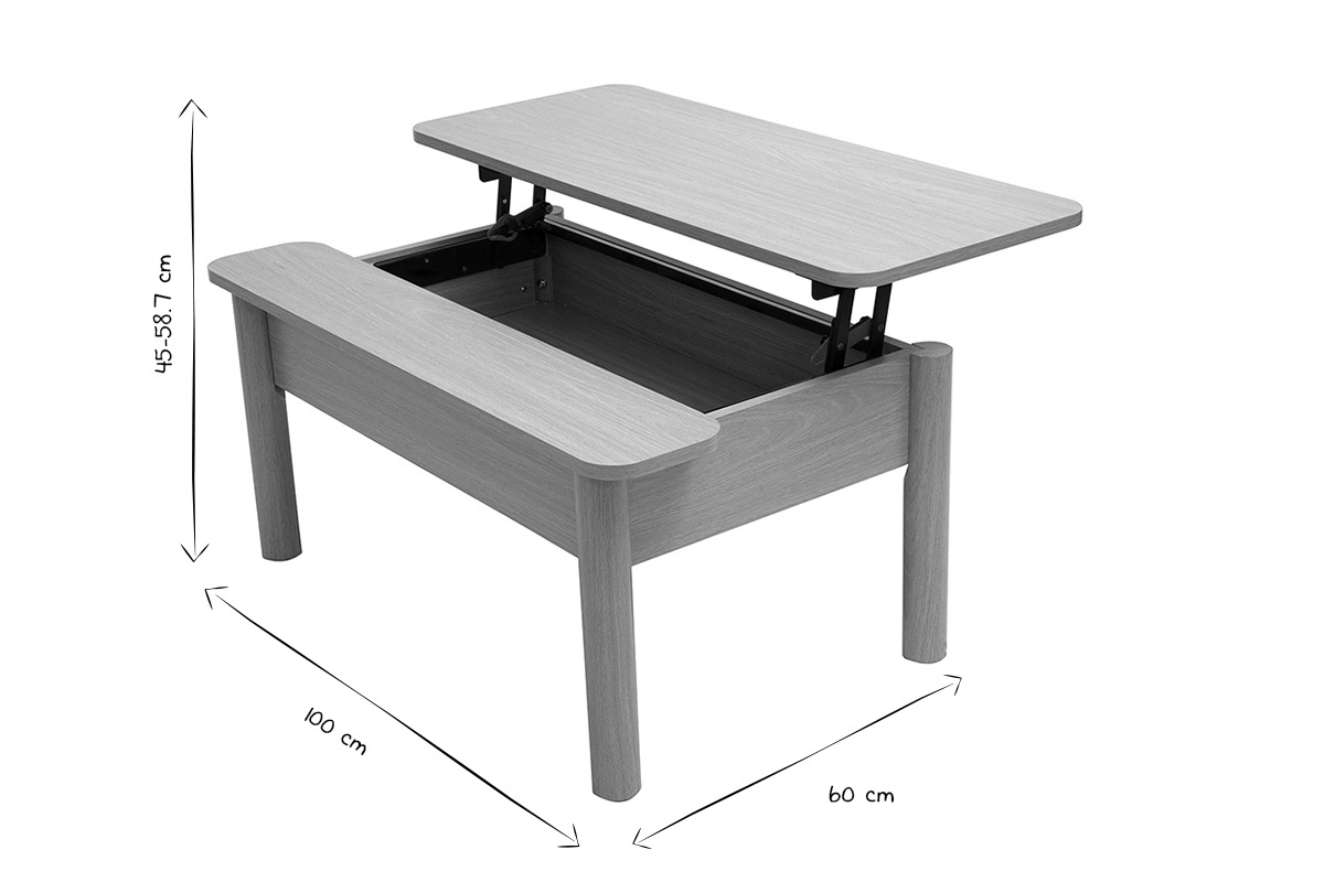 Table basse relevable finition bois chne L100 cm BOLSO
