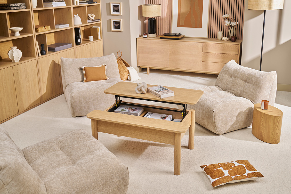 Table basse relevable finition bois chne L100 cm BOLSO