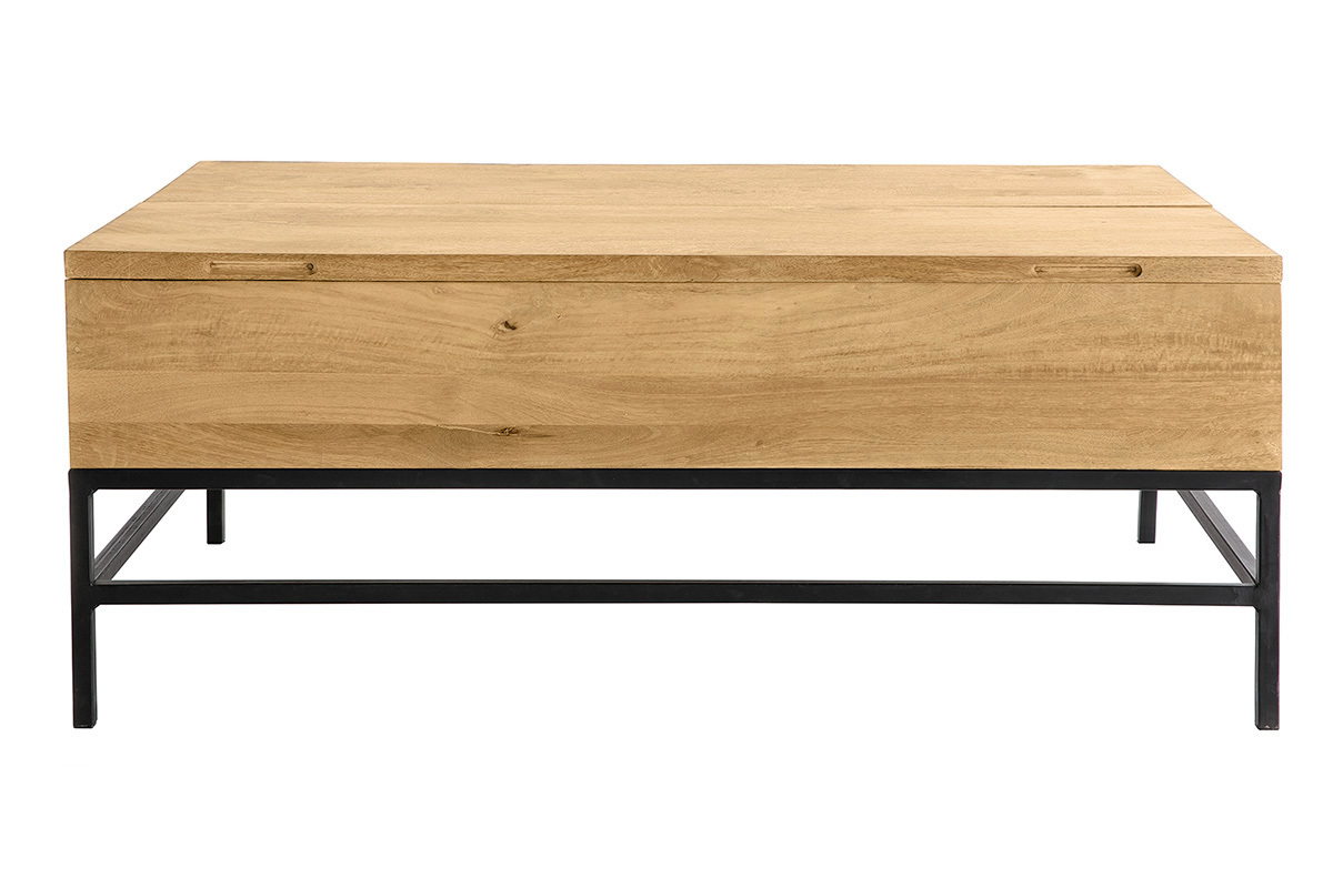 Table basse relevable industrielle bois manguier massif et mtal noir L110 cm YPSTER