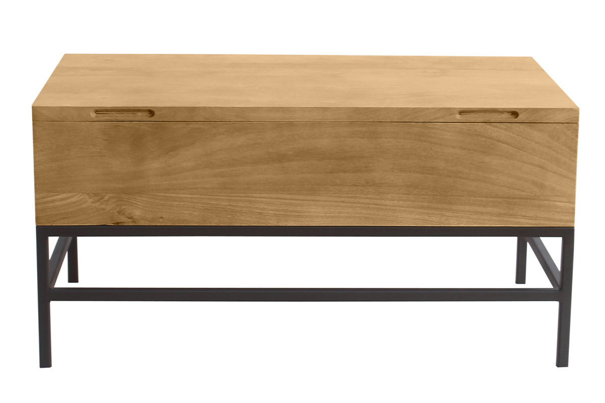 Table basse relevable industrielle bois manguier massif et mtal noir L90 cm YPSTER