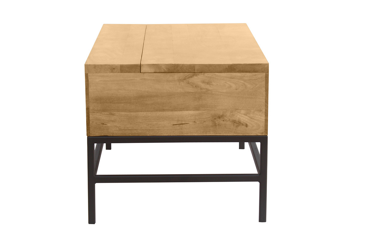 Table basse relevable industrielle bois manguier massif et mtal noir L90 cm YPSTER