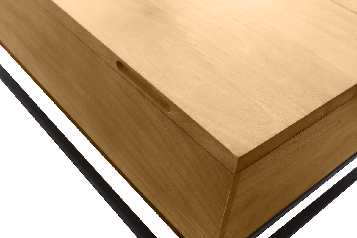 Table basse relevable industrielle bois manguier massif et mtal noir L90 cm YPSTER