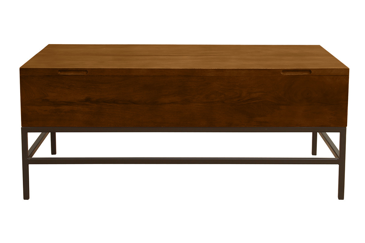 Table basse relevable industrielle bois manguier massif teint et mtal noir L110 cm YPSTER
