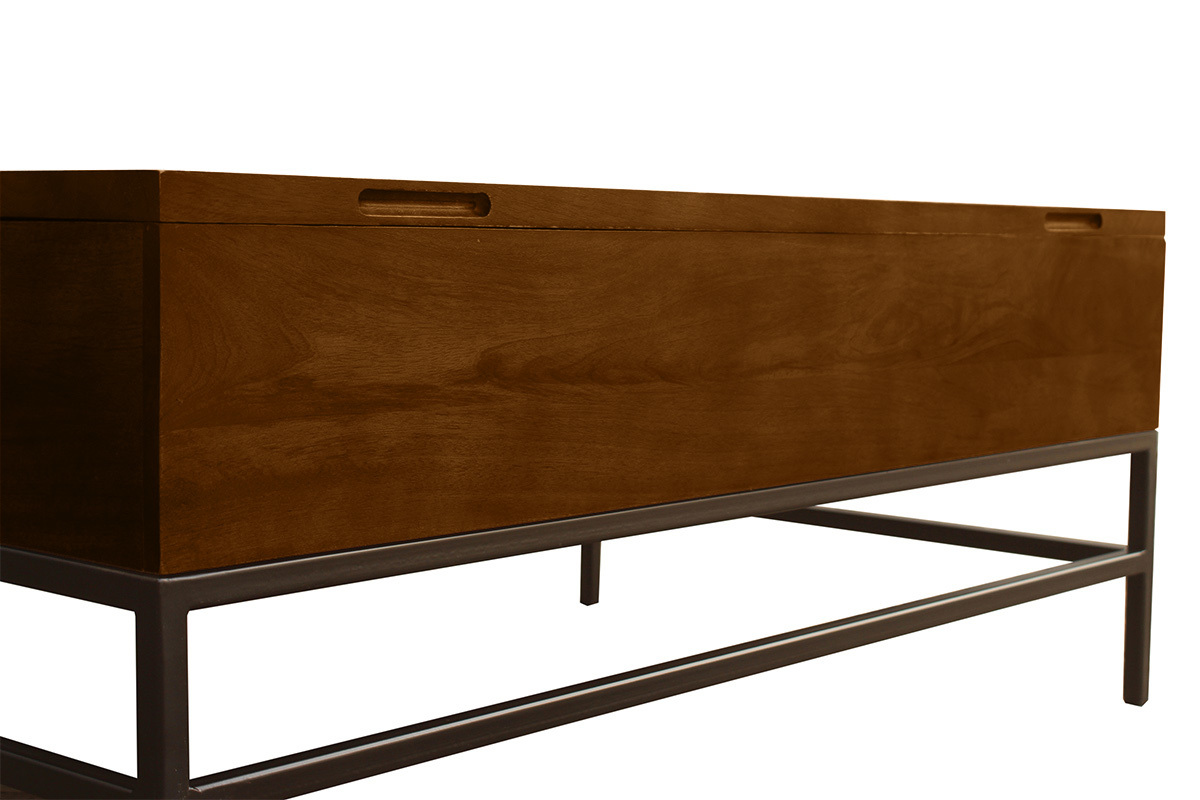 Table basse relevable industrielle bois manguier massif teint et mtal noir L110 cm YPSTER
