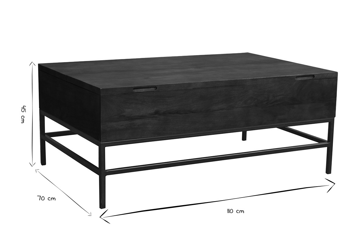 Table basse relevable industrielle bois manguier massif teint et mtal noir L110 cm YPSTER
