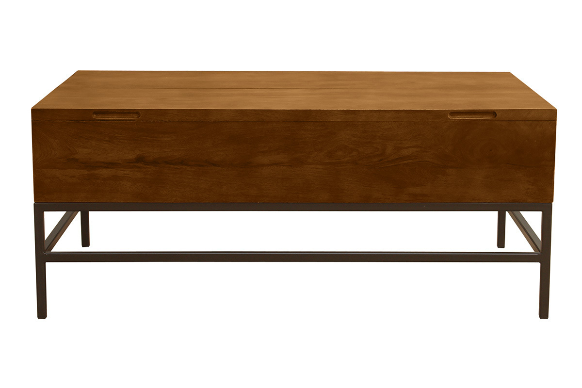 Table basse relevable industrielle bois manguier massif teint et mtal noir L110 cm YPSTER