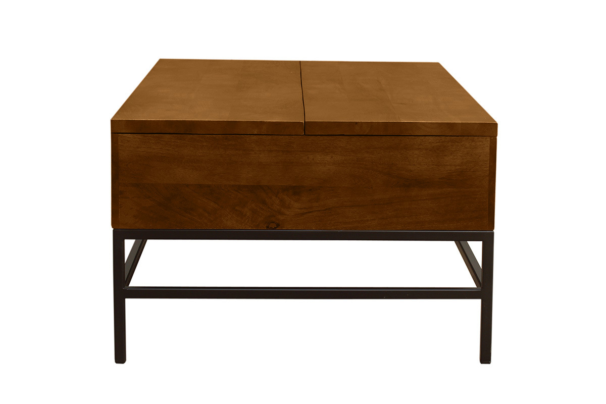 Table basse relevable industrielle bois manguier massif teint et mtal noir L110 cm YPSTER