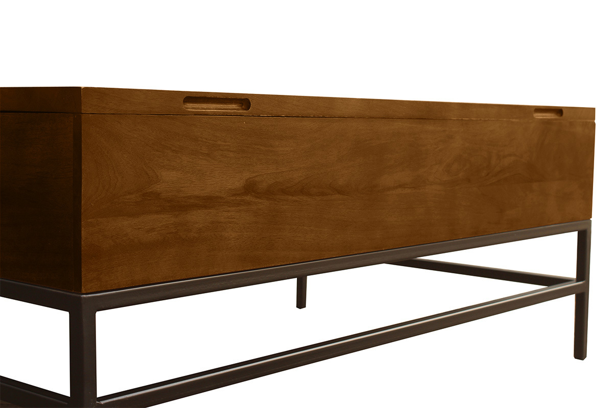 Table basse relevable industrielle bois manguier massif teint et mtal noir L110 cm YPSTER