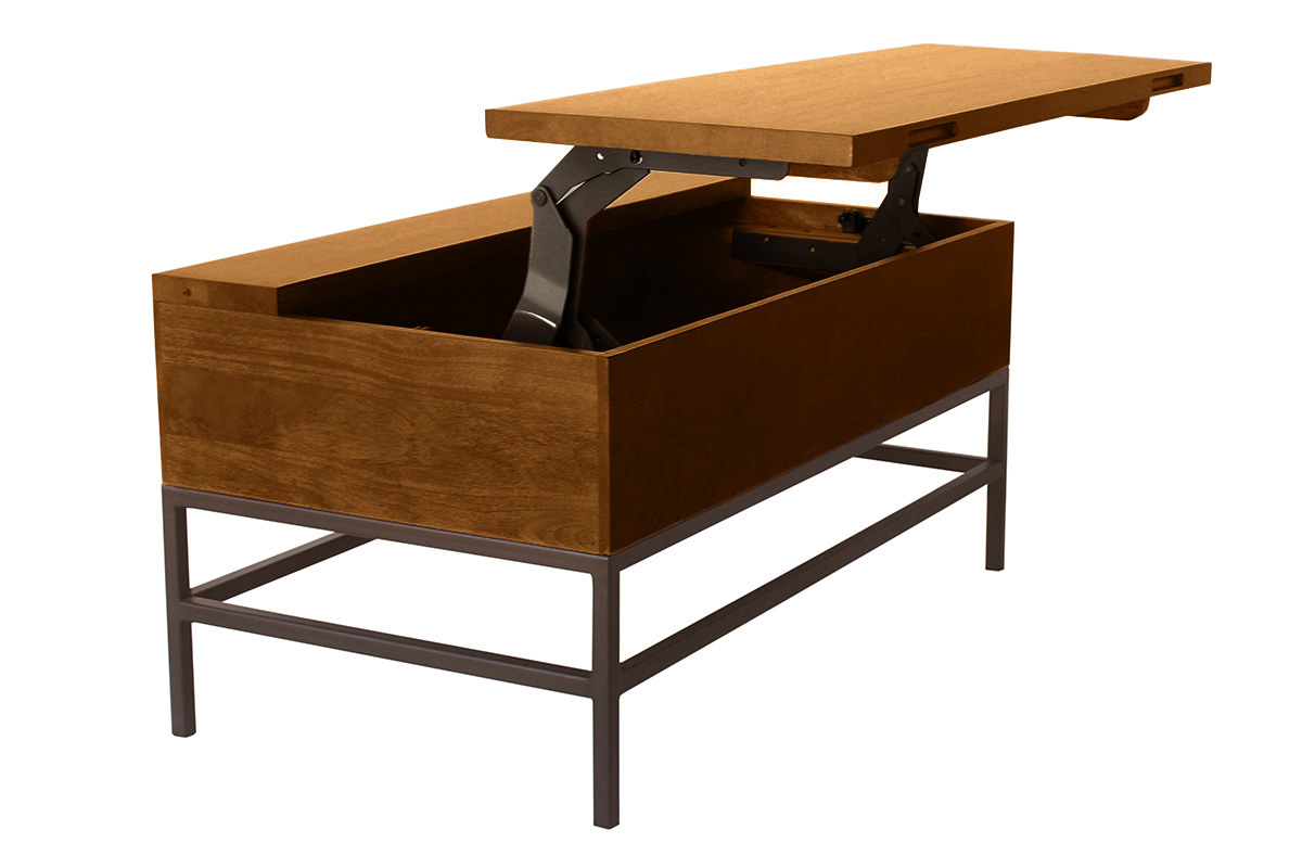 Table basse relevable industrielle bois manguier massif teint et mtal noir L90 cm YPSTER