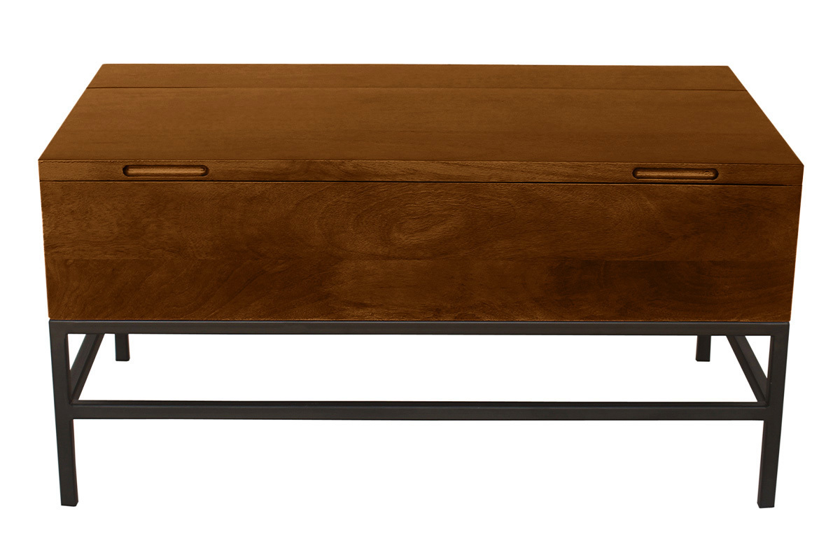 Table basse relevable industrielle bois manguier massif teint et mtal noir L90 cm YPSTER