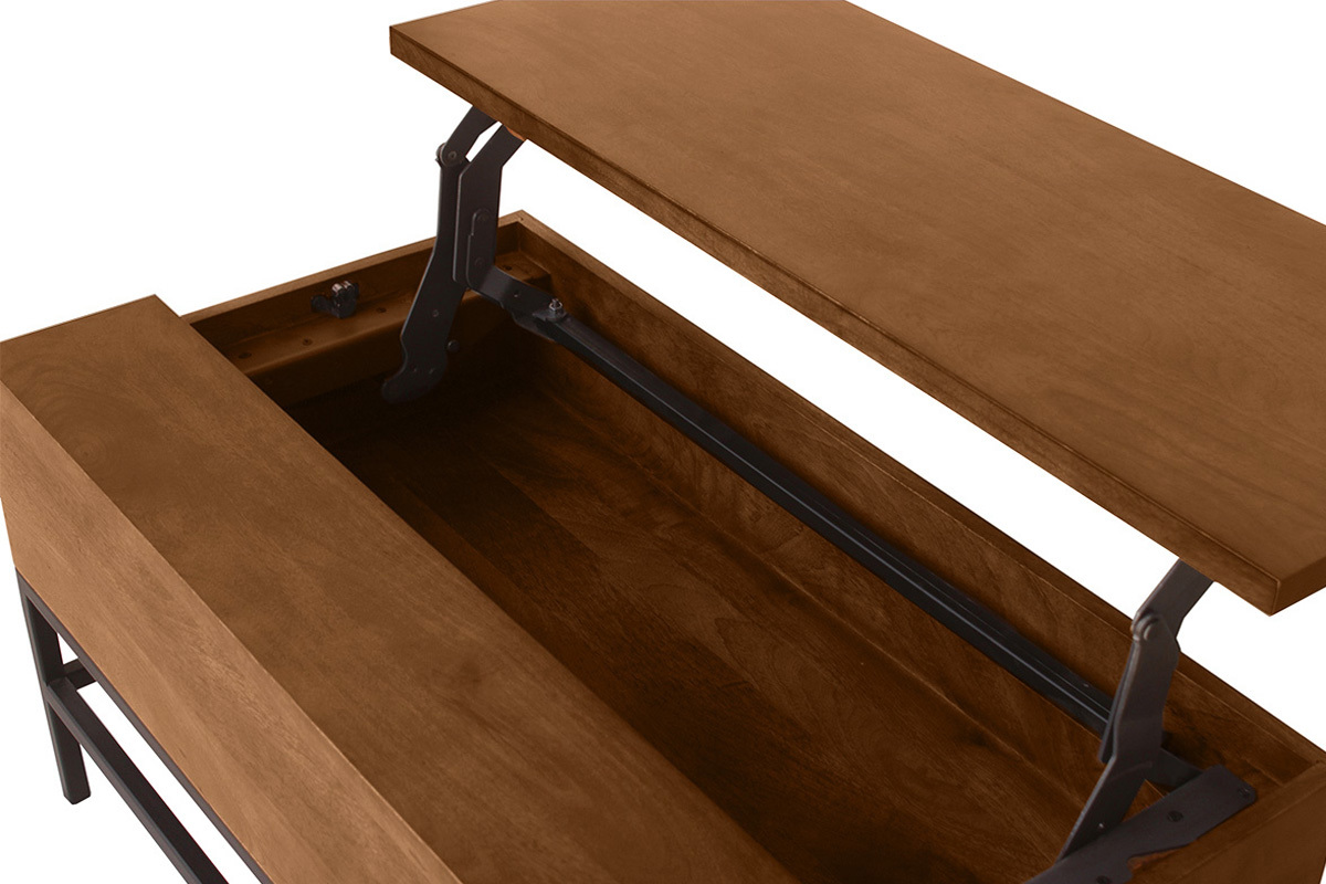 Table basse relevable industrielle bois manguier massif teint et mtal noir L90 cm YPSTER