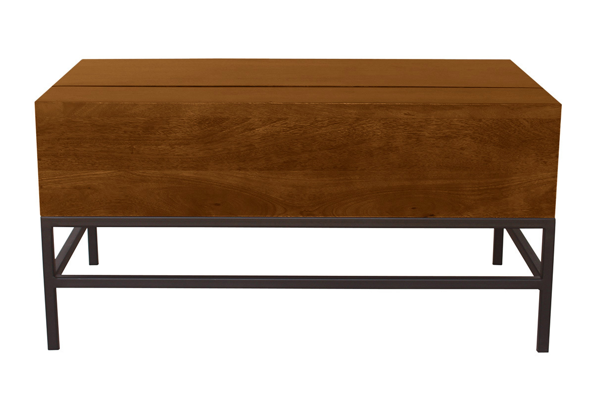 Table basse relevable industrielle bois manguier massif teint et mtal noir L90 cm YPSTER