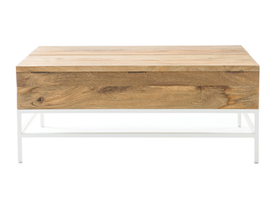 Table basse relevable manguier massif et m&eacute;tal blanc BOHO