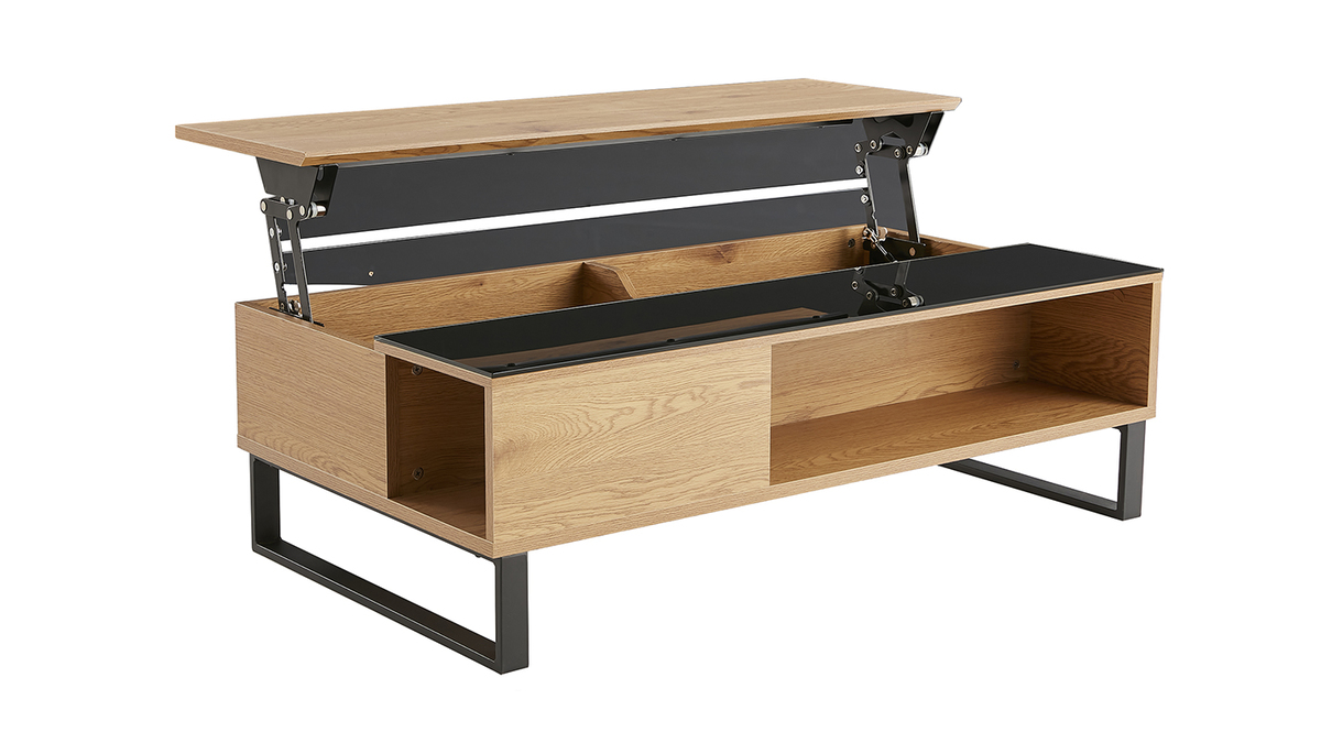 Table basse relevable rectangulaire bois clair et métal noir L110 cm WYNN