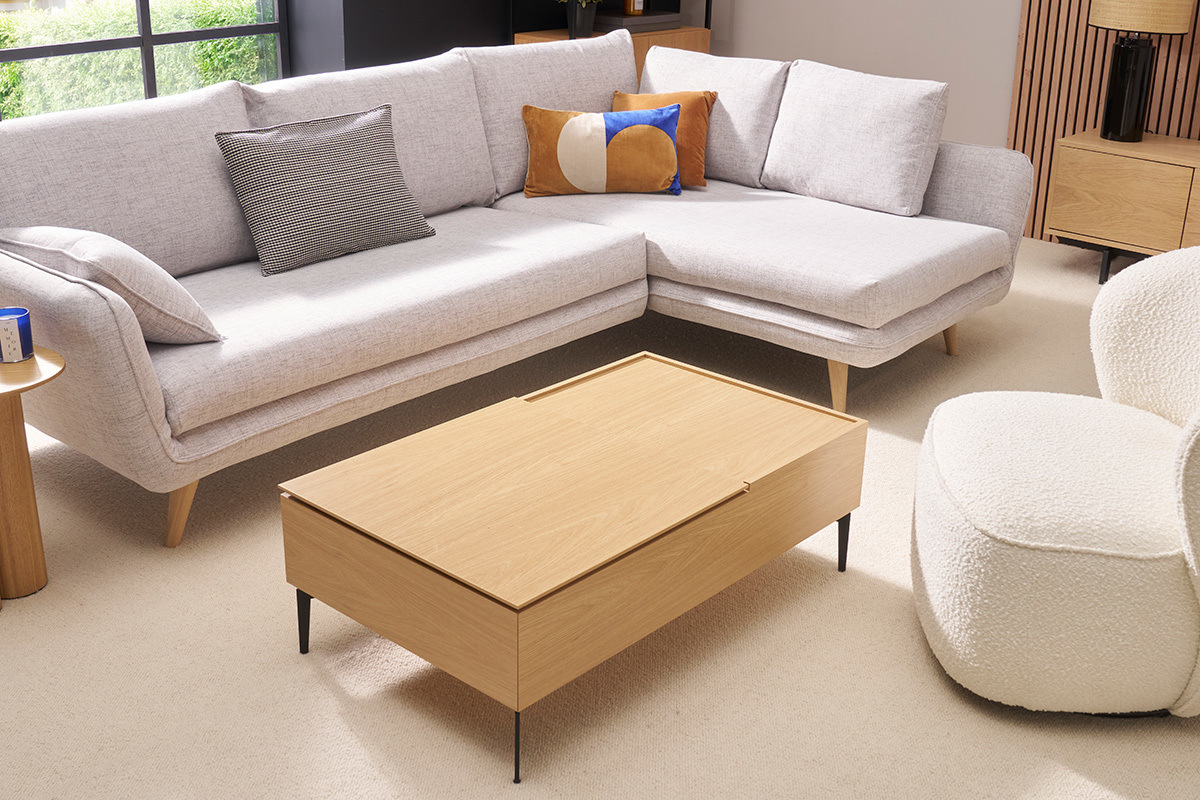 Table basse relevable rectangulaire bois clair finition chne et mtal noir L103 cm SEDA