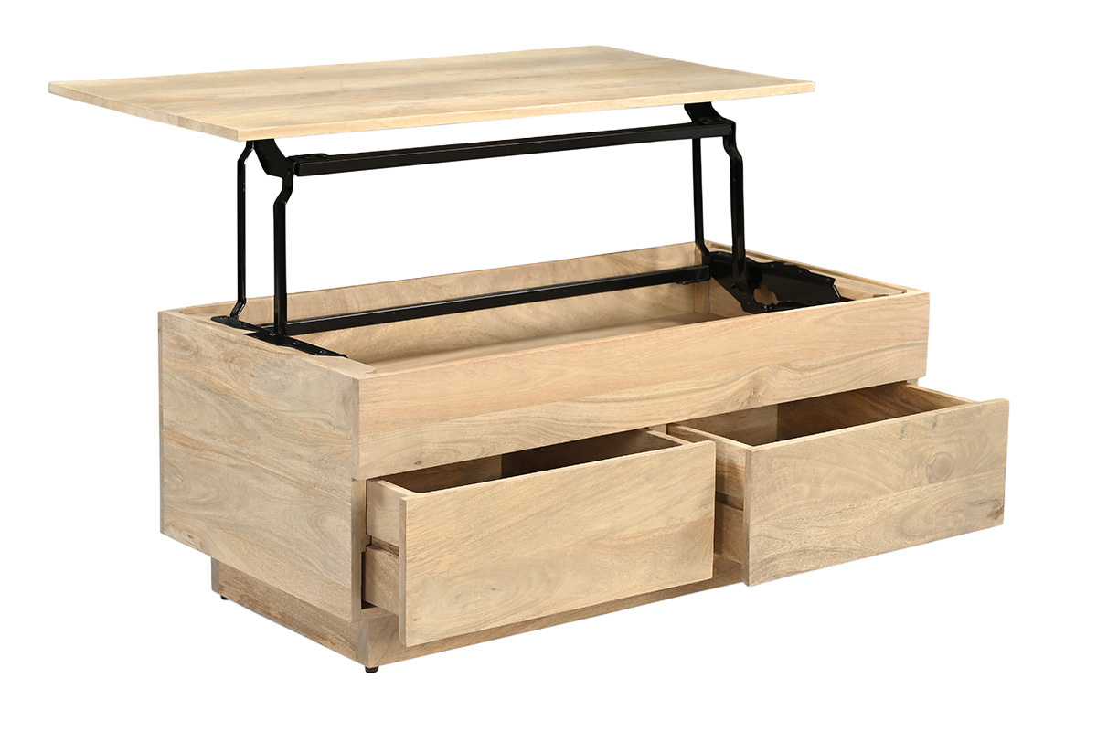 Table basse relevable rectangulaire bois clair manguier massif L102 cm NEXO