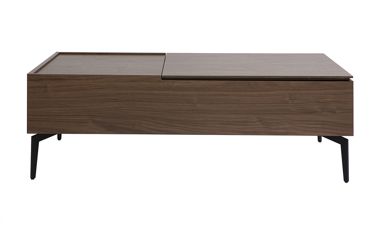 Table basse relevable rectangulaire bois fonc finition noyer et mtal noir L103 cm SEDA
