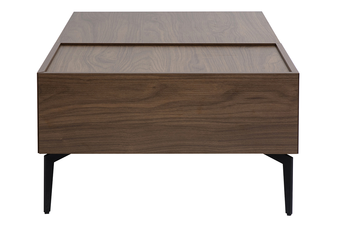Table basse relevable rectangulaire bois fonc finition noyer et mtal noir L103 cm SEDA