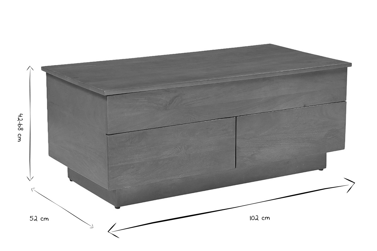 Table basse relevable rectangulaire bois fonc� manguier massif L102 cm NEXO