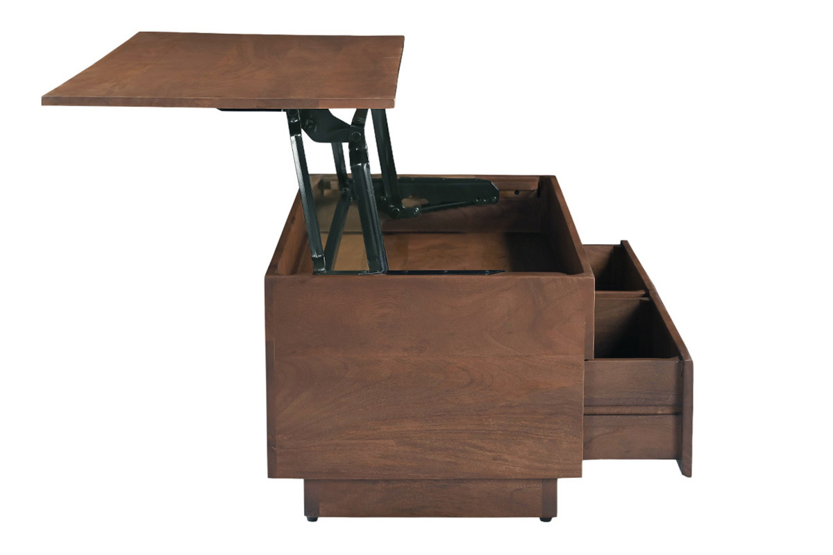 Table basse relevable rectangulaire bois fonc� manguier massif L102 cm NEXO