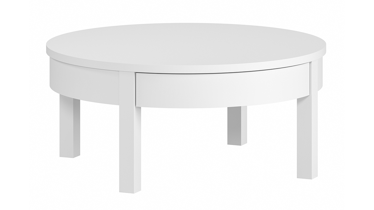 Table basse ronde avec tiroir blanche D80 cm EOLE