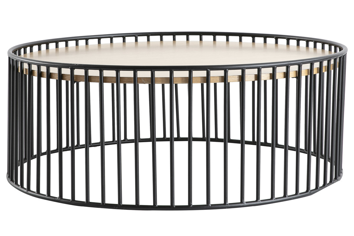 Table basse ronde bois clair et m�tal D93 x H35 cm HARP