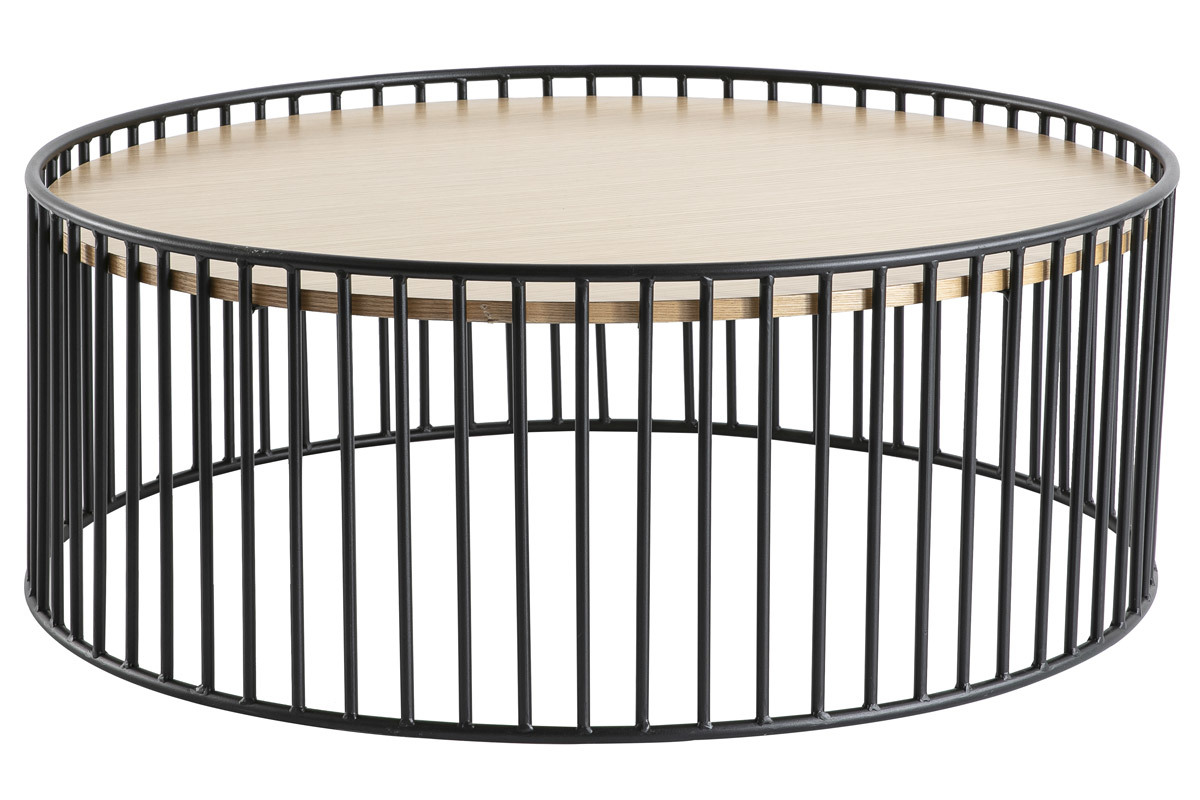 Table basse ronde bois clair et m�tal D93 x H35 cm HARP