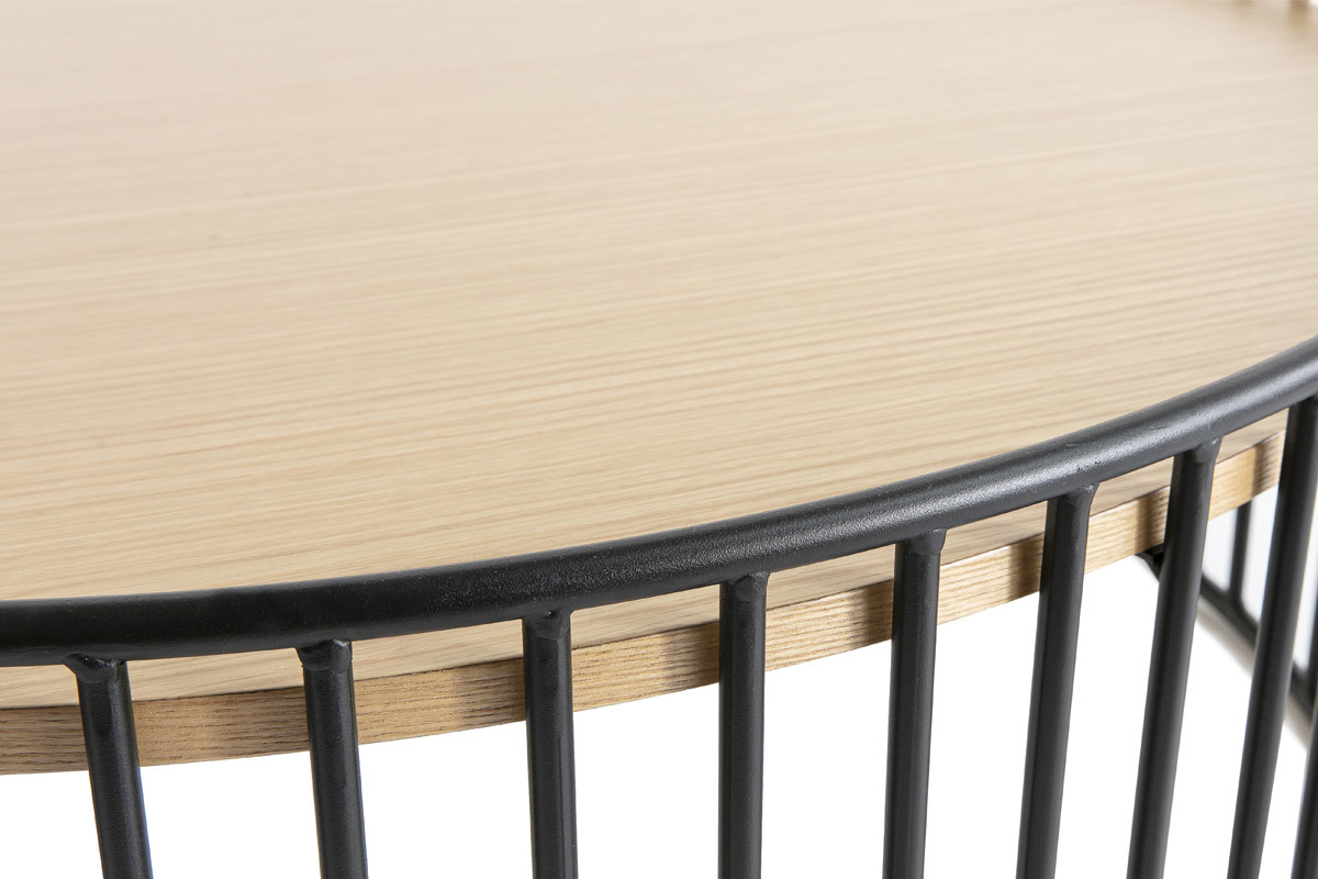 Table basse ronde bois clair et m�tal D93 x H35 cm HARP