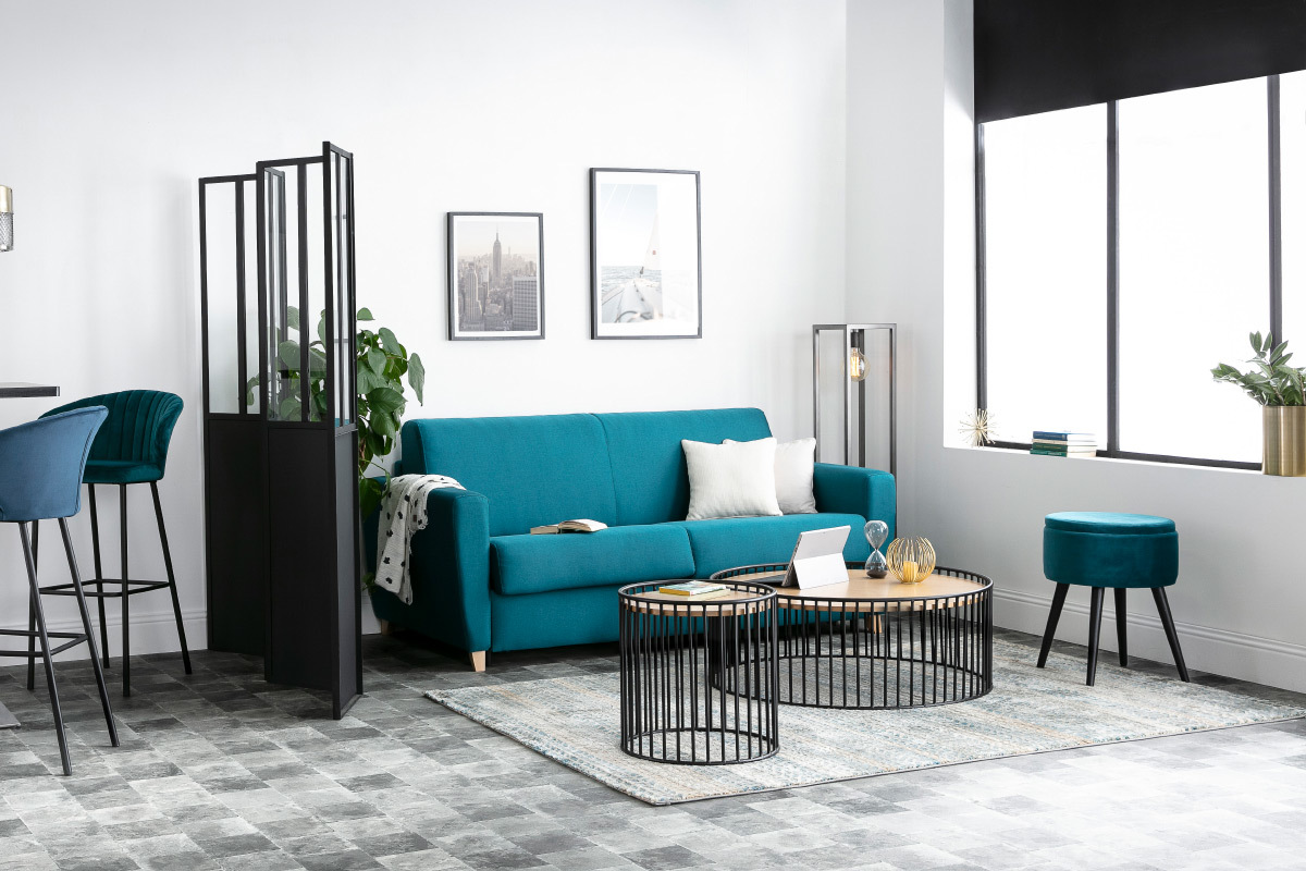 Table basse ronde bois clair et m�tal D93 x H35 cm HARP