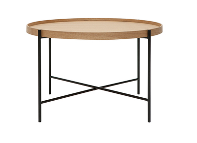 Table basse ronde bois clair et métal noir D75 cm BASSY
