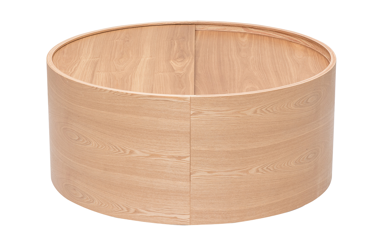 Table basse ronde bois clair fr�ne avec plateau pivotant et rangement D80 cm DALI