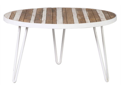 Table basse ronde bois et m&eacute;tal blanc 80x45 ROCHELLE