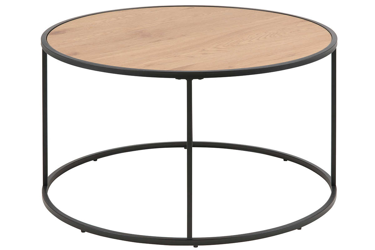 Table basse ronde bois et mtal noir D80 cm TRESCA