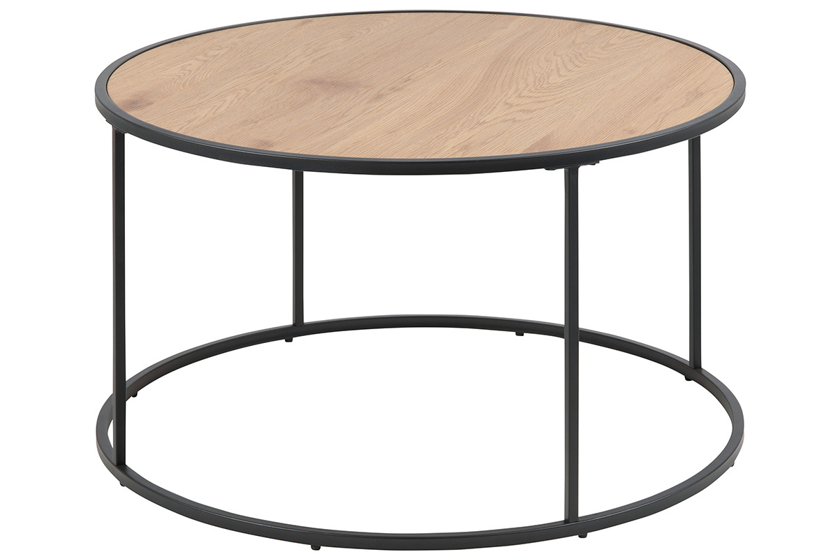 Table basse ronde bois et mtal noir D80 cm TRESCA