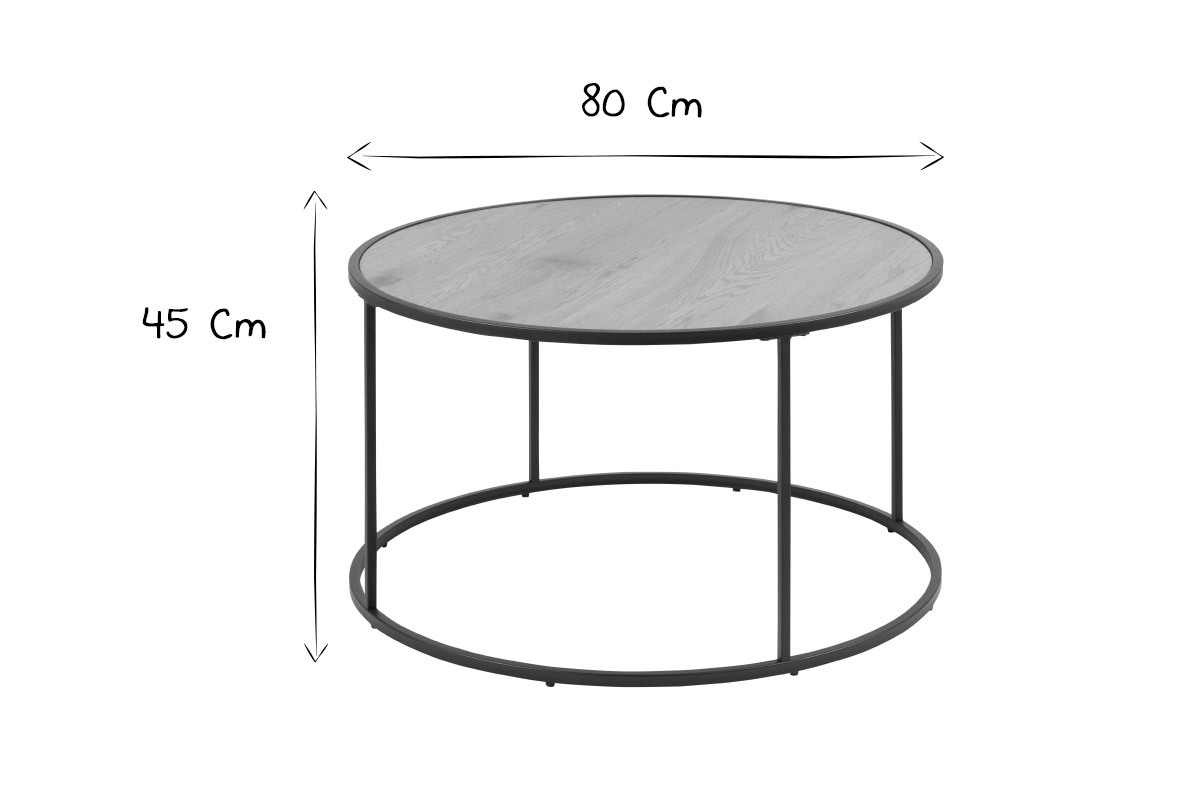Table basse ronde bois et mtal noir D80 cm TRESCA