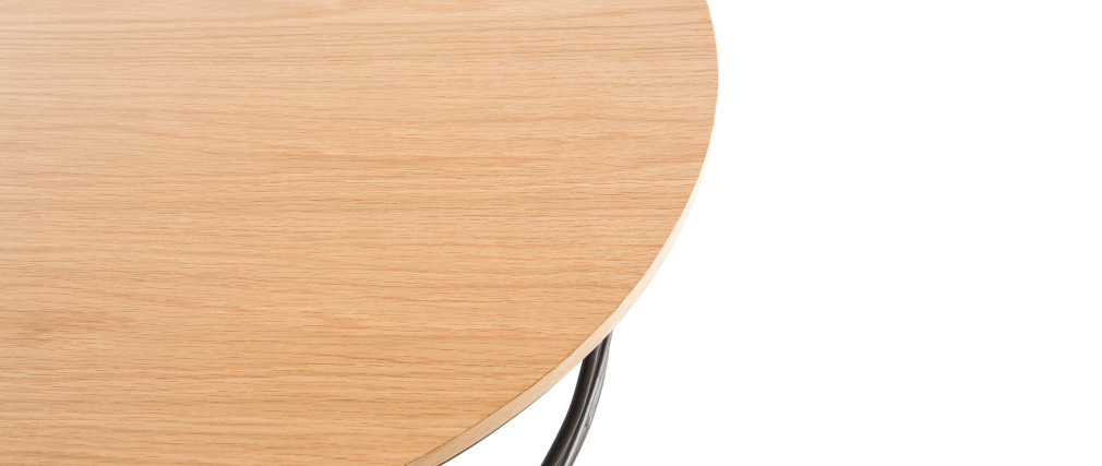 Table basse ronde bois et m�tal noir D80 x H30 cm LACE