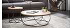 Table basse ronde bois et m&eacute;tal noir D80 x H30 cm LACE